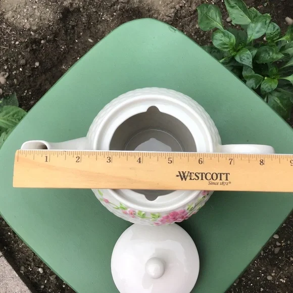 Vintage 1985 Teleflora Teapot Basketweave Floral Design EUC - Picture 5 of 13